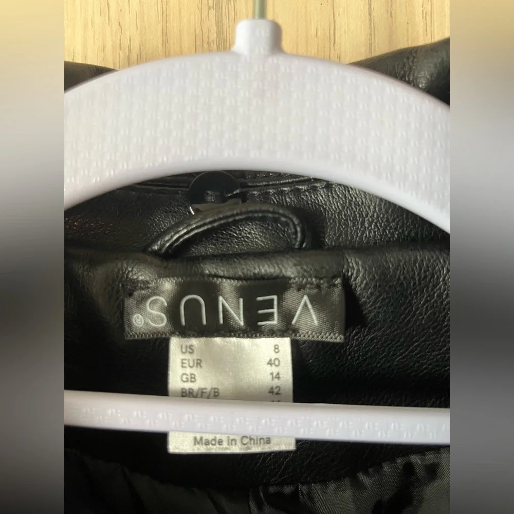 VENUS Women's Black, White and Gray Faux Leather Asymmetrical Zippered Jacket - Picture 5 of 7